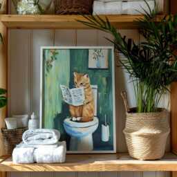 Cat On Toilet Print - Funny Bathroom Wall Art, Print, Dopamine Decor, Poster, Gift - thumbnail 2