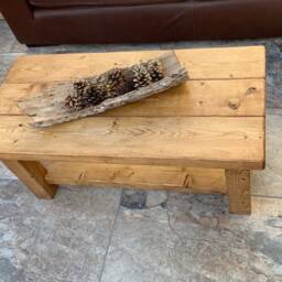 Coffee Table Rustic Chunky Coffee Table Solid Wood With Shelf Pine Oak Walnut - thumbnail 2