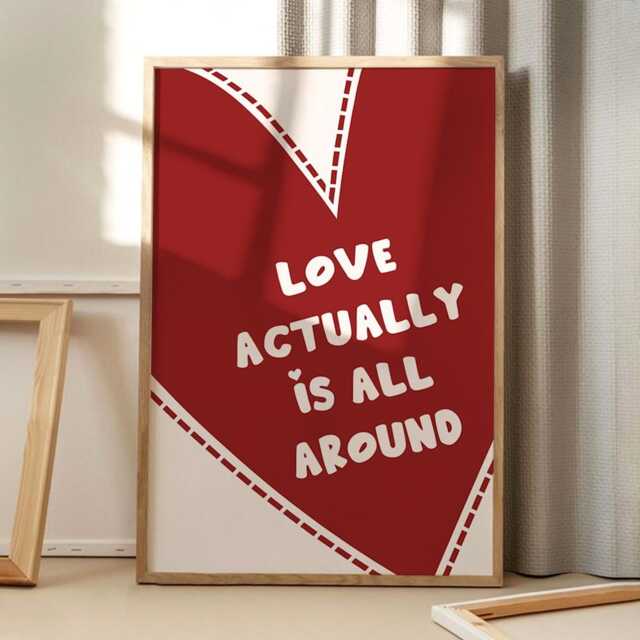 Love Actually Is All Around Red Heart Art Canvas Poster, Trendy Wall Art, Apartment Aesthetic Decor, Retro Home Printed Gift - image 1