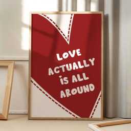 Love Actually Is All Around Red Heart Art Canvas Poster, Trendy Wall Art, Apartment Aesthetic Decor, Retro Home Printed Gift - thumbnail 1