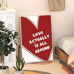 Love Actually Is All Around Red Heart Art Canvas Poster, Trendy Wall Art, Apartment Aesthetic Decor, Retro Home Printed Gift - thumbnail 3