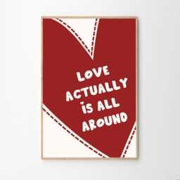 Love Actually Is All Around Red Heart Art Canvas Poster, Trendy Wall Art, Apartment Aesthetic Decor, Retro Home Printed Gift - thumbnail 2