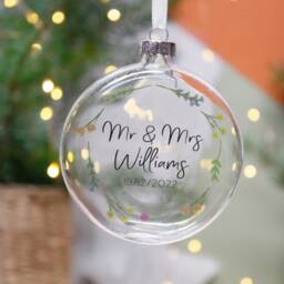 Mr & Mrs Decoration - Christmas Bauble & Wildflower Glass Wedding Gift 3rd Anniversary - thumbnail 3