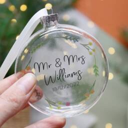 Mr & Mrs Decoration - Christmas Bauble & Wildflower Glass Wedding Gift 3rd Anniversary - thumbnail 4
