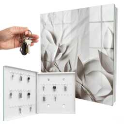 Leaf Fabric Key Cabinet For Home, Beige Industrial Box, Minimalist Flowers & Plants, Lovers Of Nature Elegance - thumbnail 2