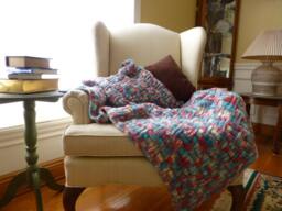 Blue/Grey/Red Square Ribbed Throw - thumbnail 1