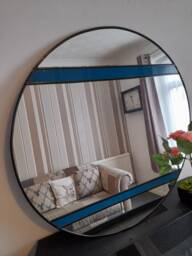 Art Deco Round Mirror, Bathroom Mirror, Stained Glass Blue Deco Wall Hallway Mirror