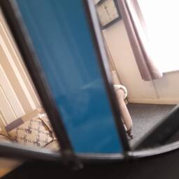 Art Deco Round Mirror, Bathroom Mirror, Stained Glass Blue Deco Wall Hallway Mirror - thumbnail 3