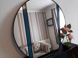 Art Deco Round Mirror, Bathroom Mirror, Stained Glass Blue Deco Wall Hallway Mirror - thumbnail 2