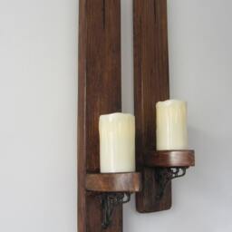 Pair Of Gothic/Church Reclaimed Chunky Plank Wood Wall Sconce's Candle Holders With Beautiful Cast Iron Brackets Various Sizes Available - thumbnail 2