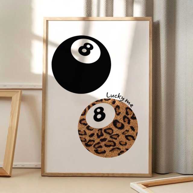 Lucky Me Leopard Print 8 Balls Poster, Wall Art, Apartment Aesthetic Decor, Retro Home Printed Gift - image 1