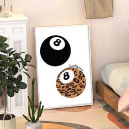 Lucky Me Leopard Print 8 Balls Poster, Wall Art, Apartment Aesthetic Decor, Retro Home Printed Gift - thumbnail 3