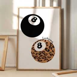 Lucky Me Leopard Print 8 Balls Poster, Wall Art, Apartment Aesthetic Decor, Retro Home Printed Gift - thumbnail 1
