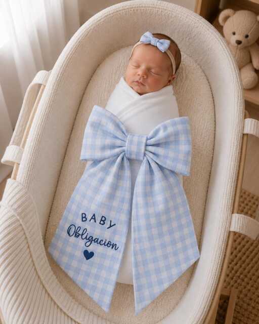 Custom Baby Name Embroidered Newborn Bow Sash, Personalized Gingham Swaddle, Sash For Picture, Shower Gift - image 1