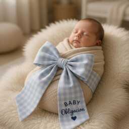 Custom Baby Name Embroidered Newborn Bow Sash, Personalized Gingham Swaddle, Sash For Picture, Shower Gift - thumbnail 3