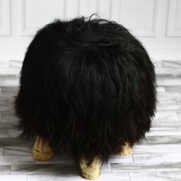 On Sale Luxury Beautiful Real Shaggy Black Icelandic Sheepskin Stool, Chair, Pouf, Scandinavian Design - thumbnail 2