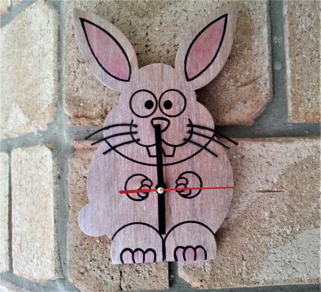 Bunny Clock Made With Recycled Wood, Easter Gift, Rabbit Wall Clock - image 1