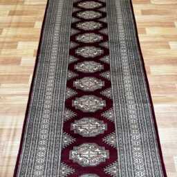 2.6x10 Rosewood Color Bokhara Rug - Runner Hallway Luxury Long Fine Quality Green Afghan - thumbnail 3