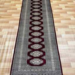 2.6x10 Rosewood Color Bokhara Rug - Runner Hallway Luxury Long Fine Quality Green Afghan - thumbnail 2