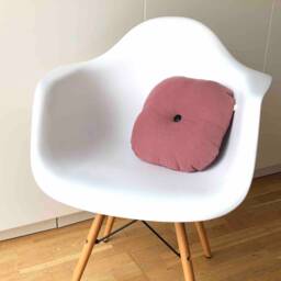 Quilted Square Cushion in Old Pink Recycled Wool Sheet, Handmade France, 30x30cm, Polyester Fiber Padding, Black Leather Button