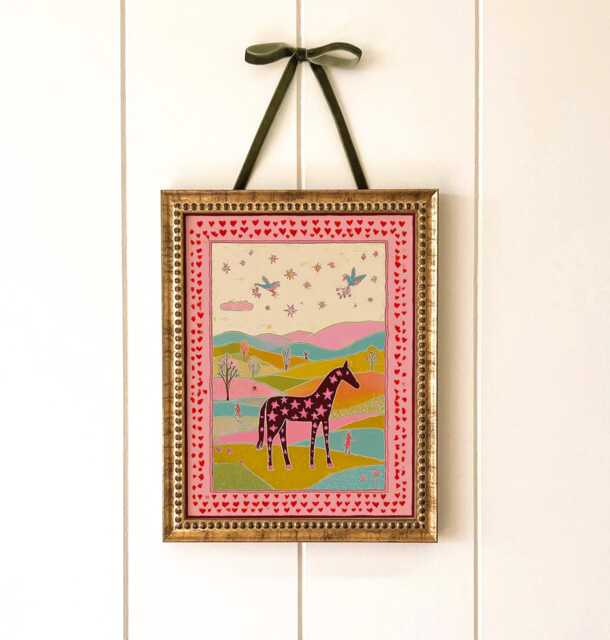 starry Pony Nursery Print - Whimsical Horse Hearts Landscape Art - image 1