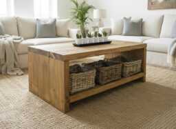 Handmade Rustic Wood Coffee Table With Storage Shelf, Farmhouse Style - thumbnail 1