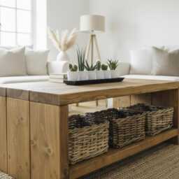 Handmade Rustic Wood Coffee Table With Storage Shelf, Farmhouse Style - thumbnail 2