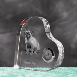Burmese Cat - Crystal Clock in The Shape Of A Heart With Image Pure-Bred Cat - thumbnail 2