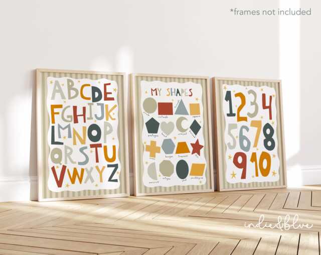 Set Of 3 Neutral Educational Nursery Prints, Colourful Shapes Print, Alphabet Chart, Numbers Bright Children's Playroom Prints - image 1