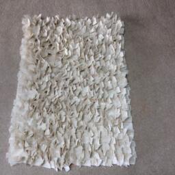 Rag Rug, Baby Ivory Burlap, Cotton& Tule, Boho Chic Area Shag Rugs, Shabby Floor Mat, Welcome Newborn Photography - thumbnail 1
