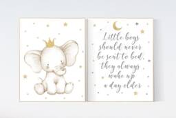 Elephant Nursery Art Print Gold Crown, Girl Room Decor - thumbnail 1