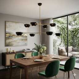 Brass Sputnik Chandelier Mid Century Modern 8-Light Fixture Matte Black Home Decor - thumbnail 2