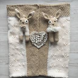 Hand Made Knitting Blanket For Baby. Blanket Newborn With Toys. Baby Shower Blanket. Baby Girl. Gift - thumbnail 3