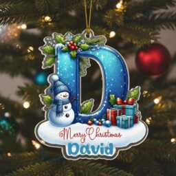 Personalised Christmas Ornament - Custom Name & Initial Acrylic Decoration With Snowman & Gifts, Kids Tree Keepsake 2025 - thumbnail 4