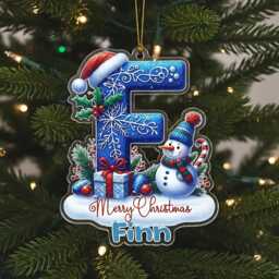 Personalised Christmas Ornament - Custom Name & Initial Acrylic Decoration With Snowman & Gifts, Kids Tree Keepsake 2025 - thumbnail 1