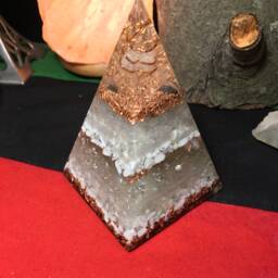 stones Of Heaven Orgone Pyramid ~ Azurite, Howlite, Selenite, Rainbow Moonstone, Lodestone Magnetite, Quartz Crystal Black Tourmaline - thumbnail 4