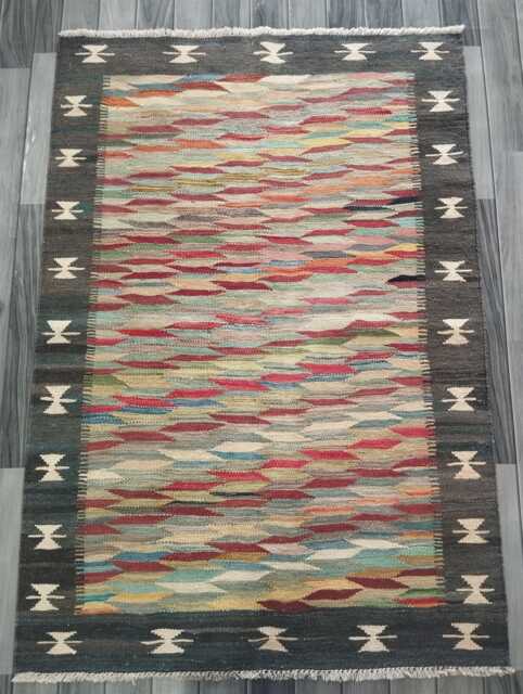 Handmade Wool Kilim Rug, Tribal Geometric Design, Multicolour Artisan Afghan Turkish Flatweave 152x104 cm - image 1
