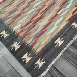 Handmade Wool Kilim Rug, Tribal Geometric Design, Multicolour Artisan Afghan Turkish Flatweave 152x104 cm - thumbnail 4