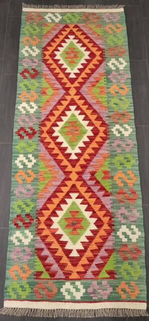 Multicolour Kilim Runner, Handmade Artisan Afghan Turkish Aztec Sheep Wool Runner Rug 197x75 cm - image 1