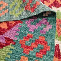 Multicolour Kilim Runner, Handmade Artisan Afghan Turkish Aztec Sheep Wool Runner Rug 197x75 cm - thumbnail 3
