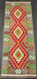 Multicolour Kilim Runner, Handmade Artisan Afghan Turkish Aztec Sheep Wool Runner Rug 197x75 cm - thumbnail 1