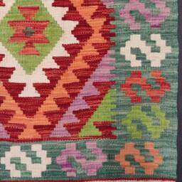 Multicolour Kilim Runner, Handmade Artisan Afghan Turkish Aztec Sheep Wool Runner Rug 197x75 cm - thumbnail 2