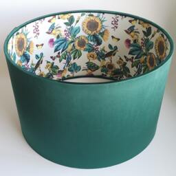 Birds Lampshade, Bottle Green Velvet With Sunflower Lining - thumbnail 2