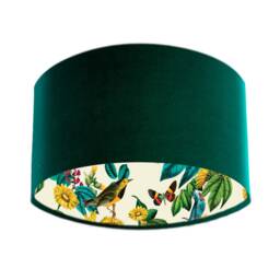 Birds Lampshade, Bottle Green Velvet With Sunflower Lining - thumbnail 1