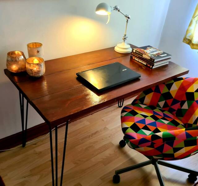 Reclaimed Wood Desk Rustic Tabletop With Hairpin Legs - image 1