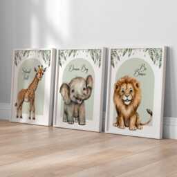 Safari Nursery Prints Elephant, Lion & Giraffe - Inspirational Quotes