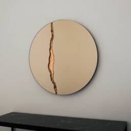 Fracture??? Handcrafted Bronze Round Mirror With Copper Detail - thumbnail 2