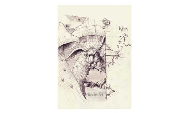 Alice in Wonderland Rabbit Drawing - Birthday Gift Idea Wall Decorations - image 1