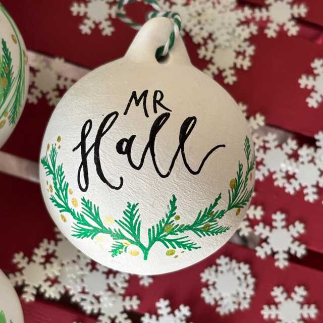 Personalised Ceramic Christmas Bauble, Hand Painted Name Ornament, Tree Decoration - image 1