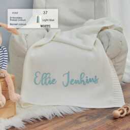 Embroidered Name Knit Baby Blanket, Organic Cotton, Shower Gift - thumbnail 1